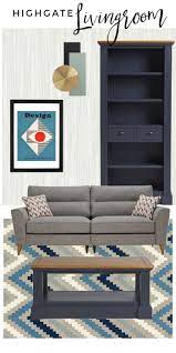 How To Style The Highgate Collection By Kimberly Duran The Oak Furniture Land Blog Modern Living Room Blue Blue Furniture Living Room Blue Painted Furniture