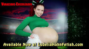 Ludella Hahn on X: She makes up new cheers about her belly wanting  another vore, and she's so busy jumping and jiggling and enjoying her big  belly that she doesn't realize someone