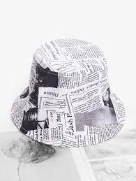 Newspaper Printed Bucket Hat Black Tan Warm White Ad Sponsored Bucket Hat Newspaper Printed Warm Newspaper Print Hats Bucket Hat