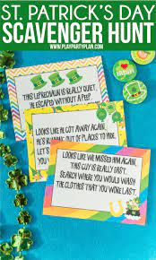 Fun saint patrick's day games and activities including a free scavenger hunt list with over 25 items to find, st. Free Printable St Patrick S Day Scavenger Hunt Riddles Play Party Plan