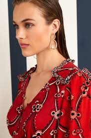 Buy Celia Birtwell Red Mystic Daisy Long Sleeves Ruffle Trim Mini Dress  from Next Netherlands