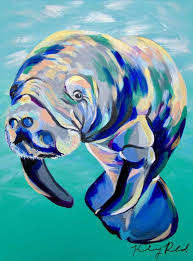 Mutlicolored Manatee Painting 12 16 By Kelsey Rowland Manatee Art Sea Cow Ocean Decor Beach Wall Art Blue Acrylic Colorful Beach Animal Paintings Acrylic Manatee Art Simple Acrylic Paintings
