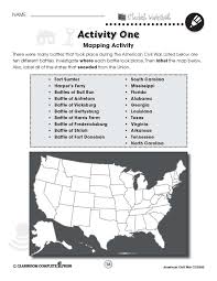 Label A Map Of The United States With The Battles That Took Place In The Civil War With This Free Activity From Map Activities Civil War Battles Map Worksheets