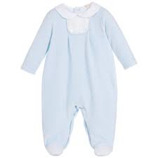 Mintini Baby Boys Blue Velour Babygrow At Childrensalon Com Rompers For Kids Rompers One Piece