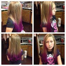 Dyed My Nieces Hair Bleached Tips And Mixed Manic Panic Purple And Hot Hot Pink To Get Fuscia Colored Hair Tips Bleached Tips Hair Color