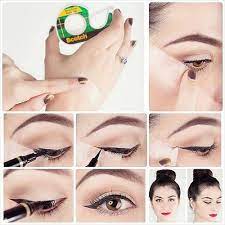 Do not be afraid to get a little eyeliner on the tape. Winged Eyeliner Tutorial Step By Step Style Arena Tape Makeup Winged Eyeliner Tutorial Eyeliner Tutorial