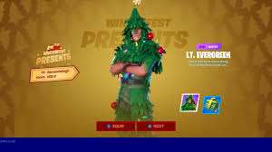 This was also a great year because players got a chance to get two skins for free! You Can Finally Get The Lt Evergreen Skin Just Go To The Tree In The Winterfest Lodge And Open The Tree Only Works On Console Right Now Though Fortnitebr