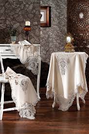 5 parça nakışlı salon sehpa örtüsü takımı. Zebra Casa Macy 5 Parca Salon Takimi