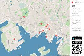 Shows metro, tramway, main bus service, and ferries. Oslo Printable Tourist Map Sygic Travel