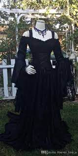 Discount Vintage Black Gothic Wedding Dresses A Line Medieval Off The Shoulder Straps Long Sleeves Corset Bridal Gowns With Court Train Custom Made Online Dress Black Wedding Dress Gothic Black Wedding