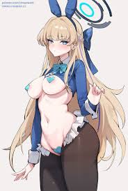 simao (x x36131422), toki (blue archive), toki (bunny) (blue archive), blue  archive, highres, 1girl, animal ears, blonde hair, blush, bow, breasts,  cameltoe, cleft of venus, fake animal ears, halo, heart pasties, large