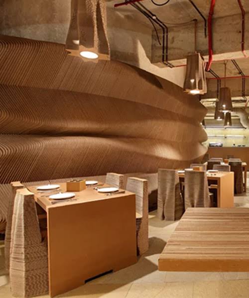 this mumbai cafe by NUDES is made almost entirely from cardboard