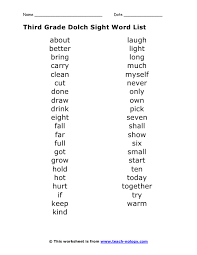 6th grade students can get spelling words, academic words, and reading words in addition to printable pdf worksheets, by action buttons, you can choose other online features easily, like vocabulary with meaning, interactive. Third Grade Dolch Sight Word List Third Grade Sight Words Grade Spelling 3rd Grade Spelling