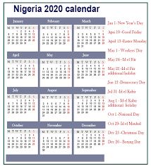 Free Nigeria 2020 Printable Calendar With Public Holidays Printable Calendar Diy Calendar Template Birthday Card Template Diy Calendar