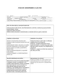 Se va completa fisa de observare a lectiei ( din. Fisa Observare Lectie Calitate