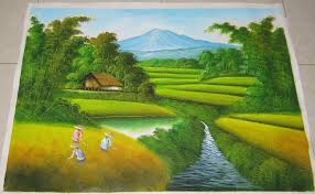 Hijau sawah kecekapan pengeluaran padi sri sempadan; Lukisan Pemandangan Sawah 135 85 Dk052 Cute766