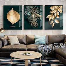 Abstract Golden Plant Leaves Canvas Art Living Room Pictures Wall Art Living Room Leaf Wall Art