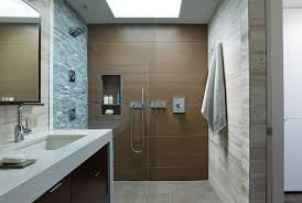 White and gray mosaic floor tiles lead to a kohler brockway sink mounted. Cool And Sophisticated Designs For Gray Bathrooms