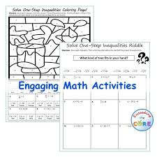 My students loved these solving and graphing inequalities task cards! Solve One Step Inequalities Maze Riddle Coloring Page Math Activities