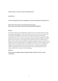 Pdf Cultural Tourism A Review Of Recent Research And Trends