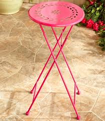 Small Round Portable Side Table Metal Folding Patio Porch Deck Poolside Pink Ebay Metal Side Table Decks And Porches Small Table And Chairs