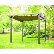 Hampton Bay 9 1 2 Ft X 9 1 2 Ft Steel Pergola With Canopy Gfm00467f At The Home Depot Outdoor Pergola Aluminum Pergola Pergola