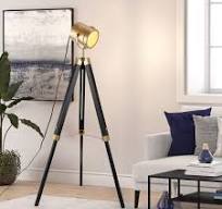 LUSTORM 1 Industrial Tripod Metal Floor Lamp Brass Rotation ...