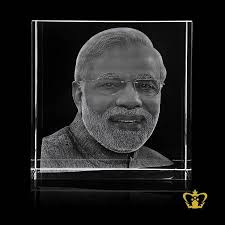 Buy Crystal rectangular cube 3D laser engraved Narendra Modi etched in  Dubai