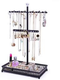 Metal jewelry stand holder necklace display earring tray, cornmi wooden ring tray and hooks storage necklaces bracelets, rings, watches desk organizer. Meangood Meangood Jewelry Tree Stand Organizer 3in1 Necklace Organizer Display Bracelet Earrings And Ring Tray Jewelry Holder Hanger Metal Black Walmart Com Walmart Com