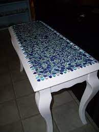 If you are making a mosaic table top for an outdoor table, you can layer concrete backer board on top of the wood table top, or use treated wood. Sea Glass Sofa Table Glass Table Diy Sea Glass Mosaic Sea Glass Crafts