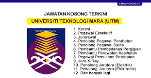 Mereka yang memenuhi syarat kemasukan 5 kredit dalam spm dan bersemangat untuk berkhidmat kepada orang lain kelayakan untuk memohon. Jawatan Kosong Universiti Teknologi Mara Uitm Selangor Gaji Rm1 352 00 Rm20 592 00 Minima Spm Diploma Ijazah