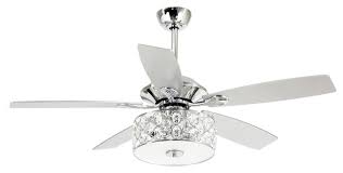 Five blades modern ceiling fan with light kit, chrome finish, clear crystal, traditional light, remote control. 52 Crystal Ceiling Fan With Light 5 Blade Remote Control Chrome Contemporary Ceiling Fans By Whoselamp Houzz