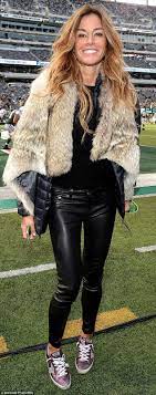 Kelly Bensimon 46 Shined In Leather At Ny Jets Game Classy Leather Pants Kelly Bensimon Leather Pants Outfit