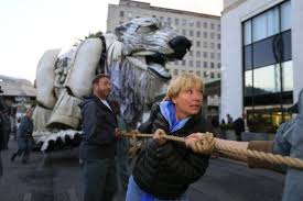 Actress emma thompson speaks outside shell's hq with activists and a giant polar bear to protest the company's arctic oil drilling. Lights Camera Direct Action 6 Times Emma Thompson Spoke Up For The Planet Greenpeace Uk