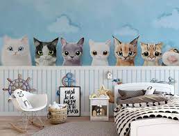 3d Kids Cartoon Cute Cat Wallpaper Nursery Wallpaper Etsy Wallpaper Walls Decor Mural Wallpaper Playroom Wallpaper