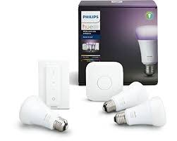 Philips Hue White Und Color Ambiance E27 Led Lampe Starter Set Drei Lampen 4 Generation Dimmbar Steuerbar Via App Kompatibel Mit Ama Led Led Lampe Led E27