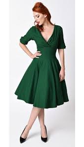 Unique Vintage 1950s Style Emerald Green Delores Swing Dress Swing Dress With Sleeves 1950s Fashion Dresses Sleeved Swing Dress