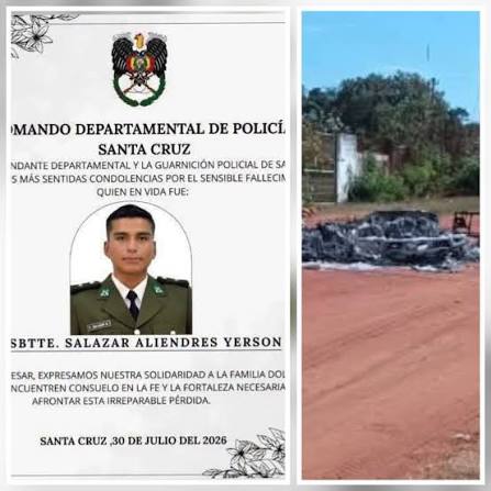 Sociedad | El cuerpo del subteniente Yerson Salazar Aliendres fue trasladado este domingo por v&iacute;a a&eacute;rea desde San Ignacio de Velasco hasta Santa Cruz de la Sierra, donde ser&aacute; entregado a su