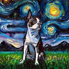 Boston Terrier Portrait Art Starry Night Art Print Dog Picture Etsy In 2020 Starry Night Art Night Art Art
