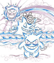 8x10 Original Ink Drawing Pokemon Fan Art Gengar Ghastly Haunter Beach Day  | eBay