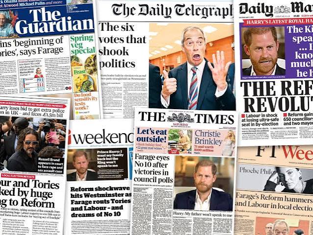 Humiliated Tories' and 'angry Labour': what the papers say about Reform's local election rout | UK news | The Guardian