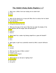 Hobbit Study Guide 1 7 Advanced With Answers