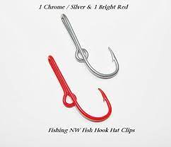 1 Chrome Silver 1 Bright Red Colored Fish Hook Hat By Fishingnw Colorful Fish Hat Hooks Hat Clips