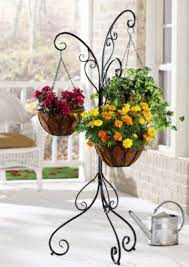 Freestanding Hanging Basket Metal Patio Flower Plant Stand 21x18x58 New B4499 Plants For Hanging Baskets Plant Stands Outdoor Hanging Flower Baskets