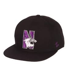 northwestern university wildcats zephyr black fitted hat with stylized n cat design