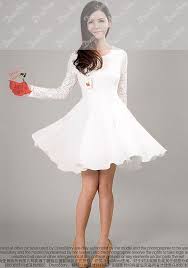 Long Sleeved White Lace Chiffon Dress Little White Dress White Fit And Flare Dress White Lace Chiffon Dress Lace White Dress Long Sleeve White Dress Short