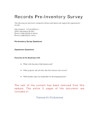 Records Management Pre Inventory Survey Records Management Project Management Templates Management