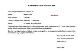 Kesanggupan mengikuti kegiatan, kesanggupan membayar angsuran bank, kesanggupan pengelolaan dan pemantauan lingkungan. Contoh Surat Pernyataan Membayar Hutang Cute766