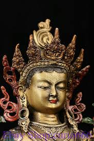 13" Old Tibet Buddhism Temple Copper Painting 7 eyes White Tara Goddess  Statue