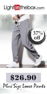 27 49 Men S Chinoiserie Plus Size Linen Daily Harem Loose Sweatpants Pants Solid Colored Full Length Black Wine Light Gray Spring How To Wear Sweatpants Jogger Pants Outfit Dressy Jogger Pants Outfit